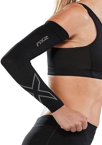 2Xu, Flex Compression Arm Sleeves Large, Ua4009A, Black/Grey - Athletix.ae