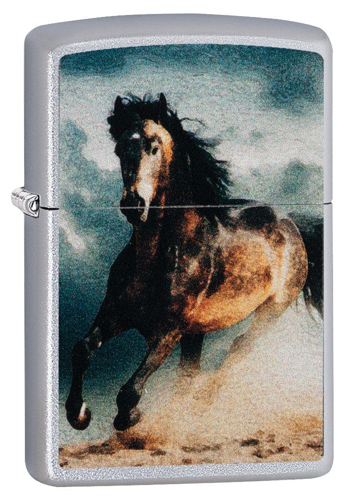 Zippo CI412373 200 Wild Stallion Design Brushed Chrome Windproof Lighter, Middle East Model, Silver - OUTBACK