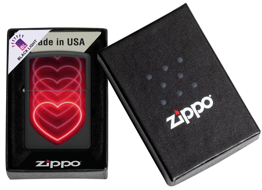 Zippo 48593 218 Black Light Heart Design Black Matte Windproof Lighter - OUTBACK