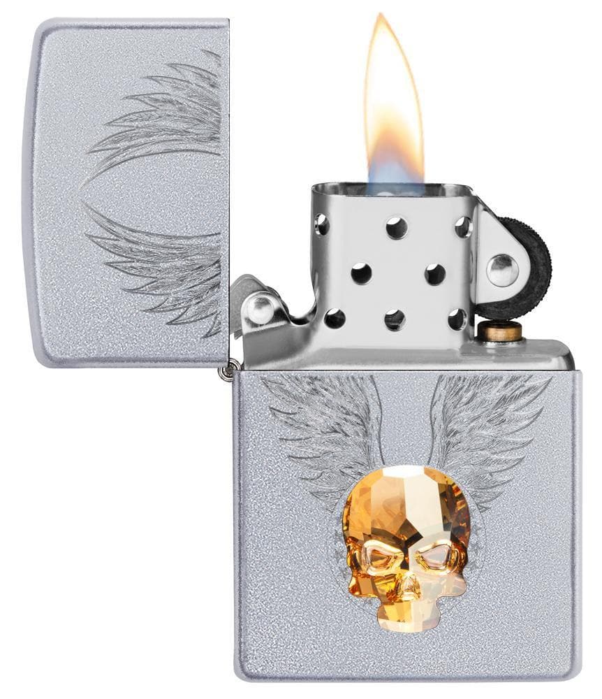 Zippo 49034 205 Gold Skull Design Satin Chrome Windproof Lighter, Classic Model, Silver - OUTBACK