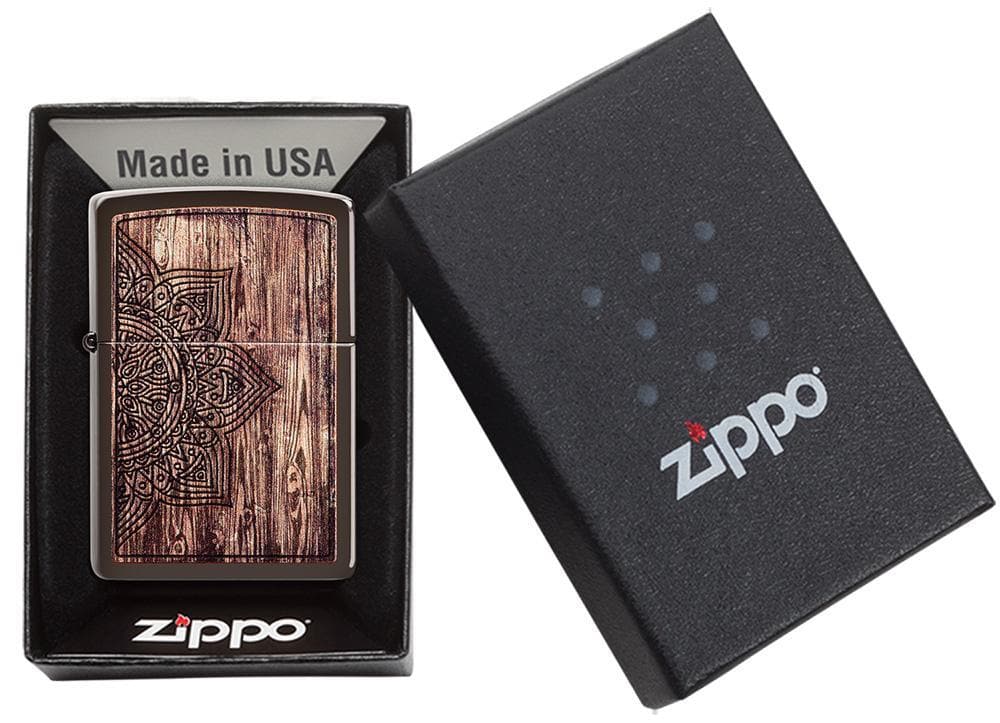 Zippo 49184 Wood Mandala Design Brown Windproof Lighter, Classic Model, Brown - OUTBACK