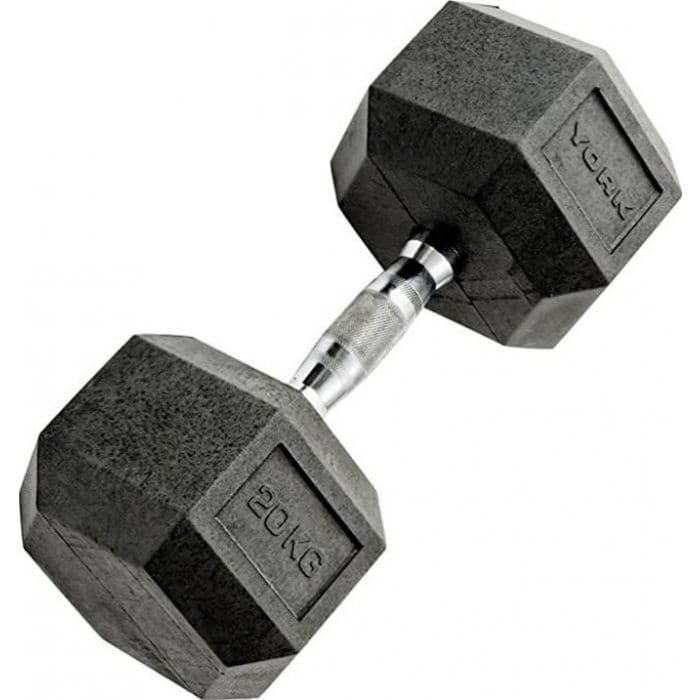 York, Commercial Rubber Hex Dumbbell, 35005, Black - Athletix.ae