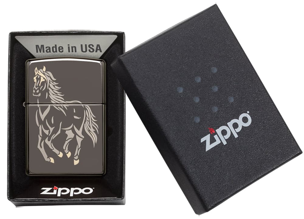 Zippo 28645 Running Horse Black Ice Windproof Lighter, Classic Model, Black - OUTBACK