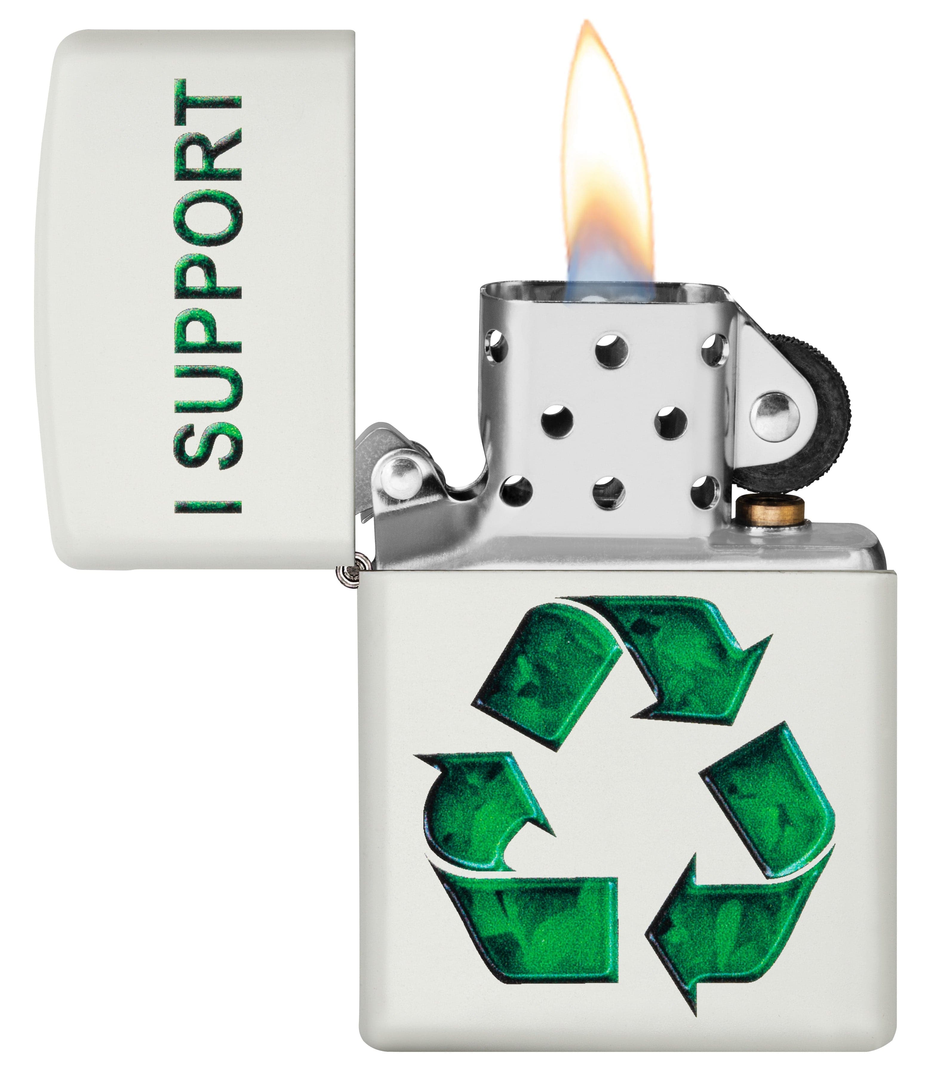 Zippo CI412230 214 I Support Recycling White Matte Windproof Lighter, Middle East Model, White - OUTBACK