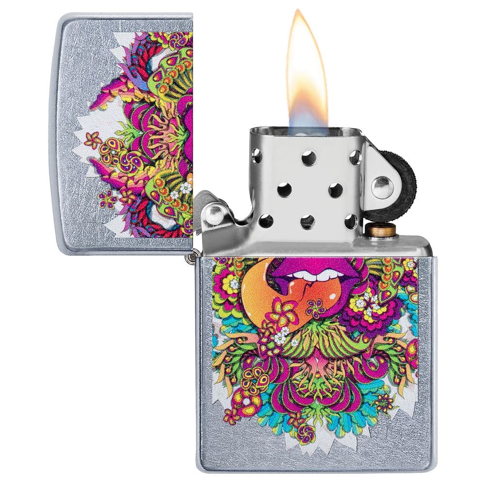 Zippo 49110 207 Zippo Psychedelic Lip Design Street Chrome Windproof Pocket Lighter, Classic Model, Silver - OUTBACK