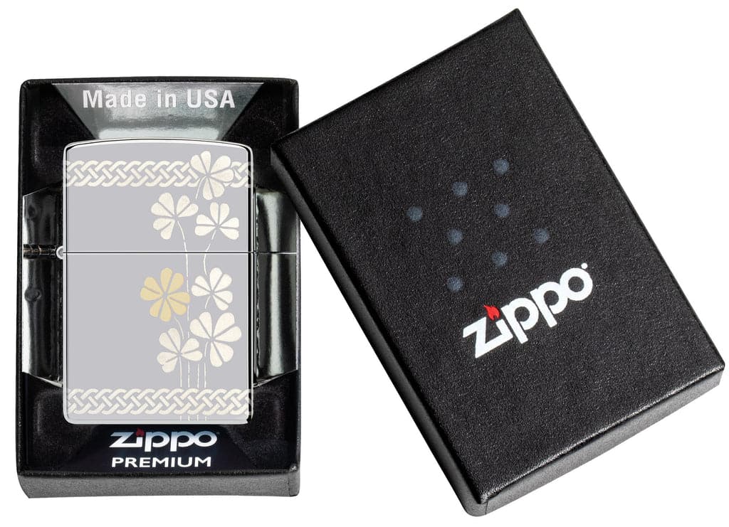 Zippo 48586 250 Clover Design Laser 360° High Polish Chrome Windproof Lighter - OUTBACK