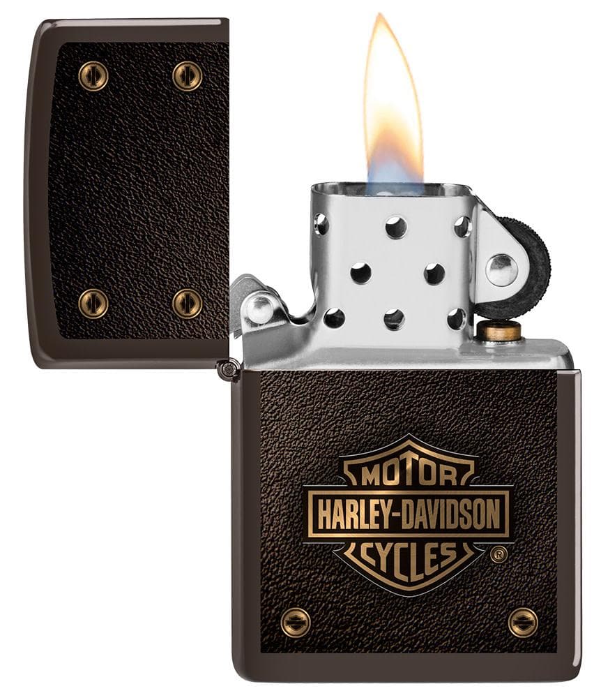 Zippo 49466 49180 Harley-Davidson Logo Leather Design Brown Windproof Lighter, Harley-Davidson Model, Brown - OUTBACK