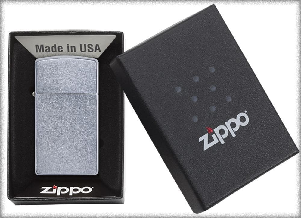 Zippo 1607 Slim Street Chrome Windproof Lighter, Slim Model, Silver - OUTBACK