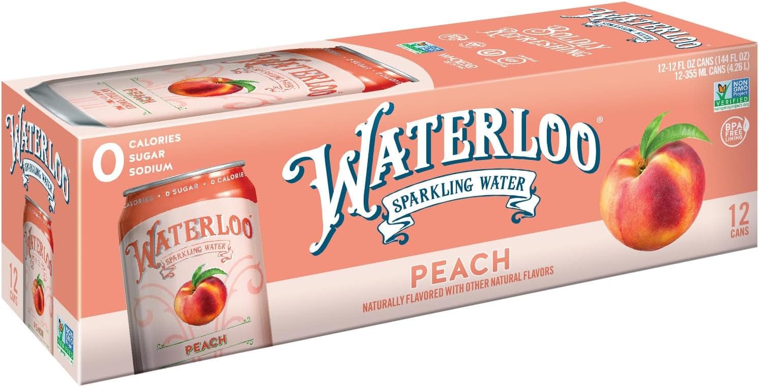 Waterloo Sparkling Water, Peach Naturally Flavored, 12 Fl Oz Cans, Pack of 12 | Zero Calories | Zero Sugar or Artificial Sweeteners | Zero Sodium - Athletix.ae