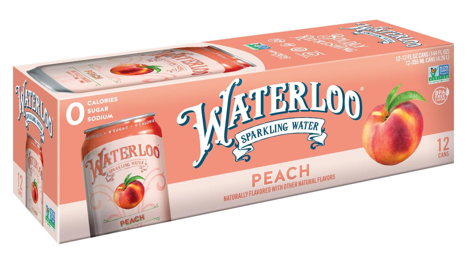Waterloo Sparkling Water, Peach Naturally Flavored, 12 Fl Oz Cans, Pack of 12 | Zero Calories | Zero Sugar or Artificial Sweeteners | Zero Sodium - Athletix.ae