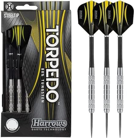 Harrows, Torpedo Tungsten Steeltip Dart 23 Grams, Black/Yellow - Athletix.ae