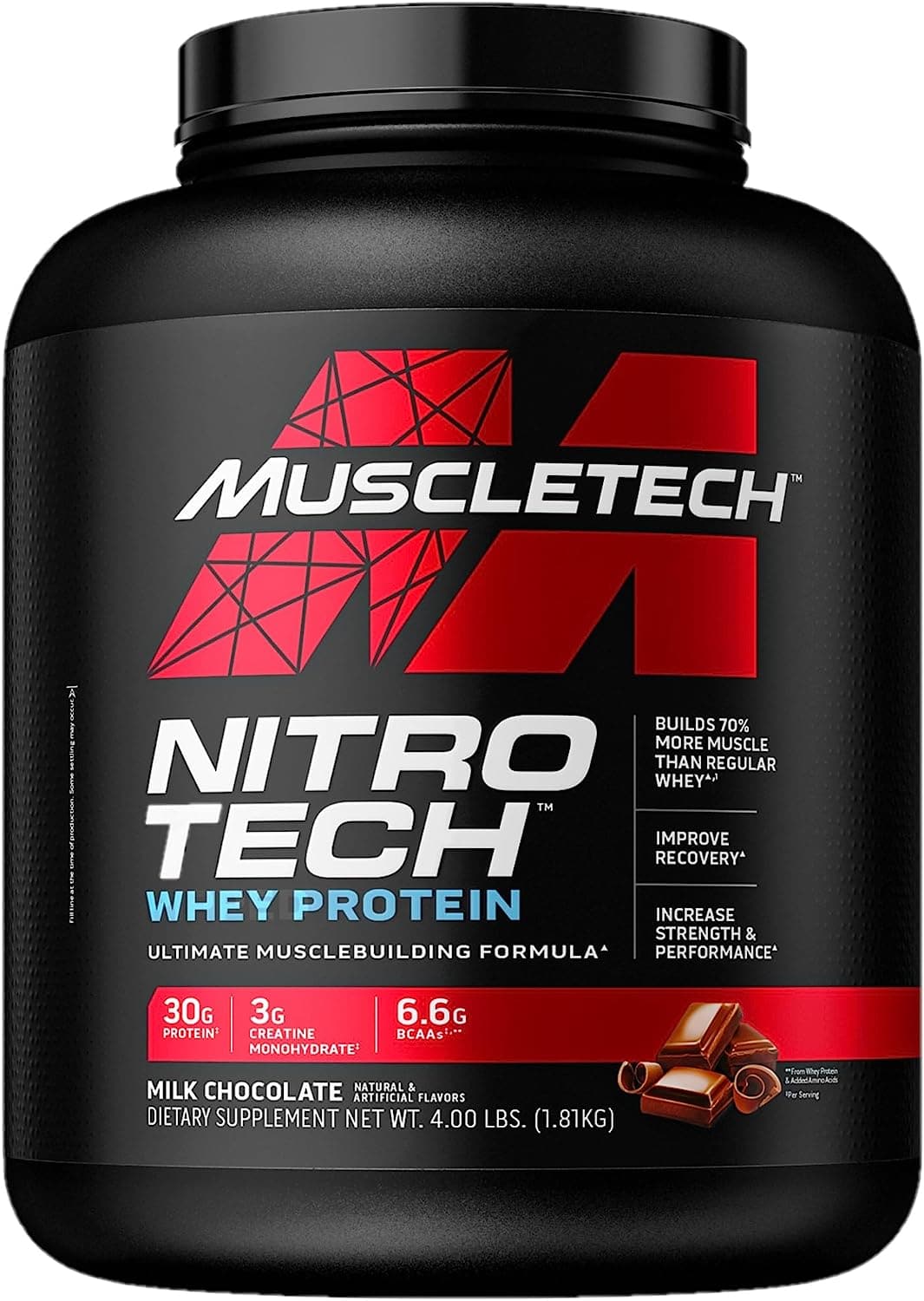 MuscleTech Nitro-Tech Whey Protein Isolate & Peptides for Muscle Gain, Milk Chocolate, 4 lbs - 1.81 Kg