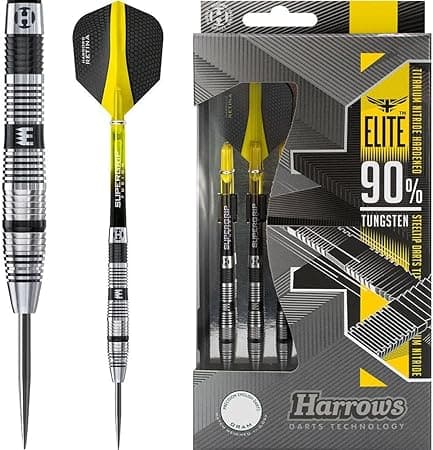 Harrows, Elite 90 Unisex Adult Dart Steel 24 G, Black/Yellow - Athletix.ae