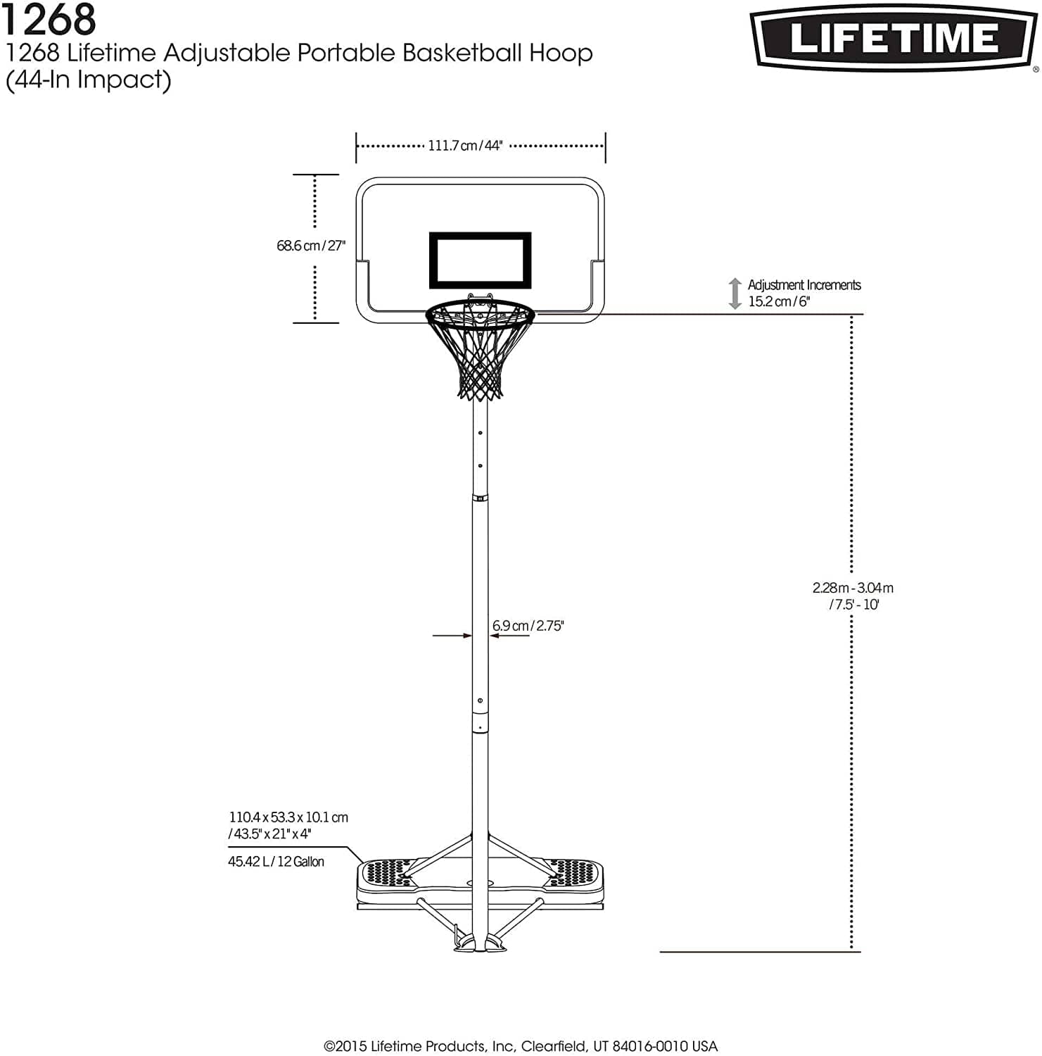 Lifetime 1268 44 Inch", Backboard, Streamline Impact Portable Basketball System - Athletix.ae