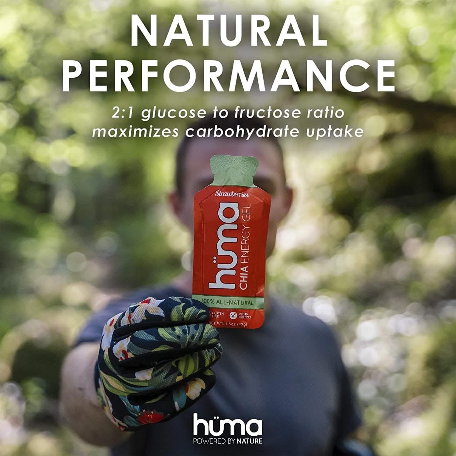 Huma Chia Energy Gel - Chocolate - 9 count x 36g - 25gr Carbs, 110mg Sodium, 1x Caffeine, 25mg Caffeine, 100% All Natural, Vegan, Gluten Free, No Stomach Problems, Great Taste, Easy Digestion