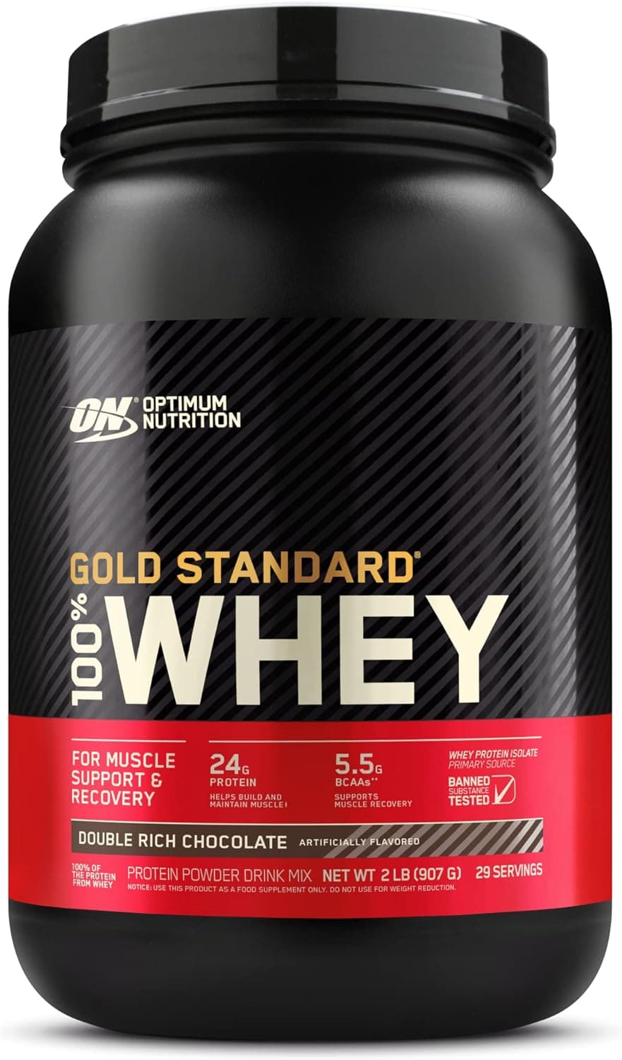 Optimum Nutrition Gold Standard 100% Whey Protein for Post-Workout Muscle Support & Recovery, Double Rich Chocolate, 2 lbs - 907 Grams