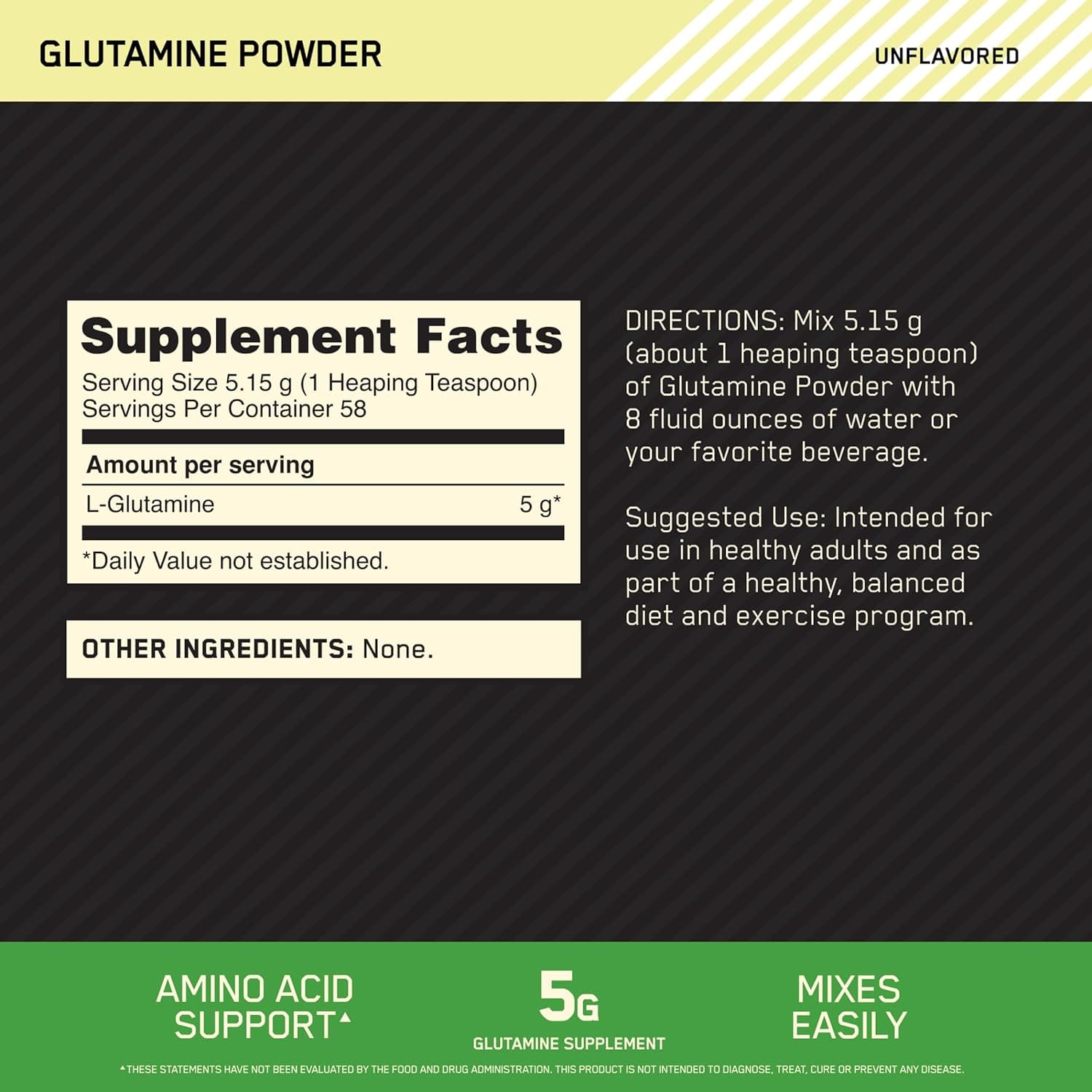 Optimum Nutrition Glutamine Powder for Glutamine Support, Unflavored, 300 Grams