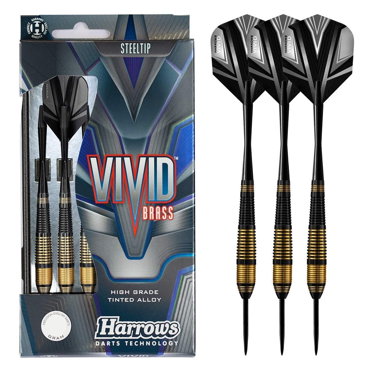 Harrows Vivid Black Brass Steel Tip Darts, 23 Grms - Athletix.ae