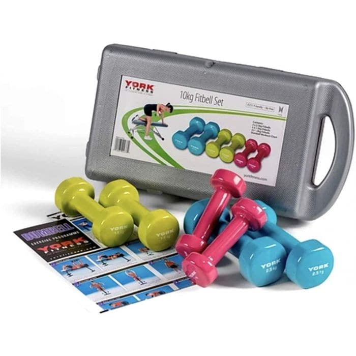 York, Vinyl Dumbell Fit Bell Set In Case, 60382, Multi-Color - Athletix.ae