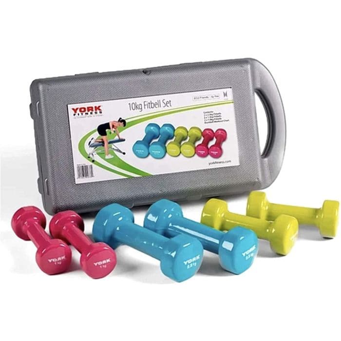 York, Vinyl Dumbell Fit Bell Set In Case, 60382, Multi-Color - Athletix.ae