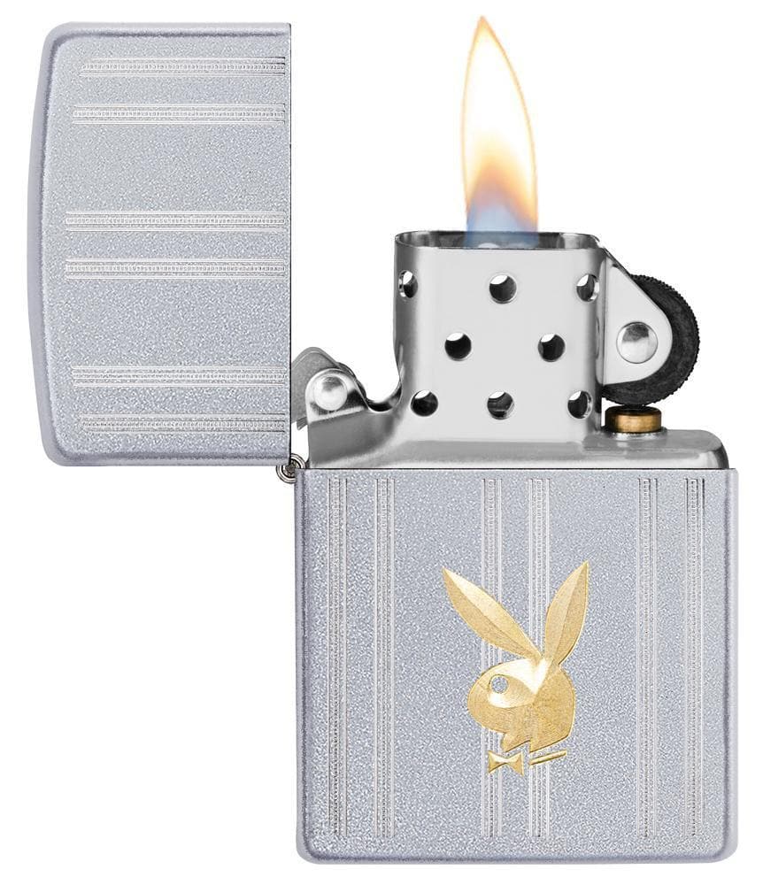 Zippo 29777 205 Playboy Satin Chrome Windproof Lighter, Playboy Model, Silver - OUTBACK