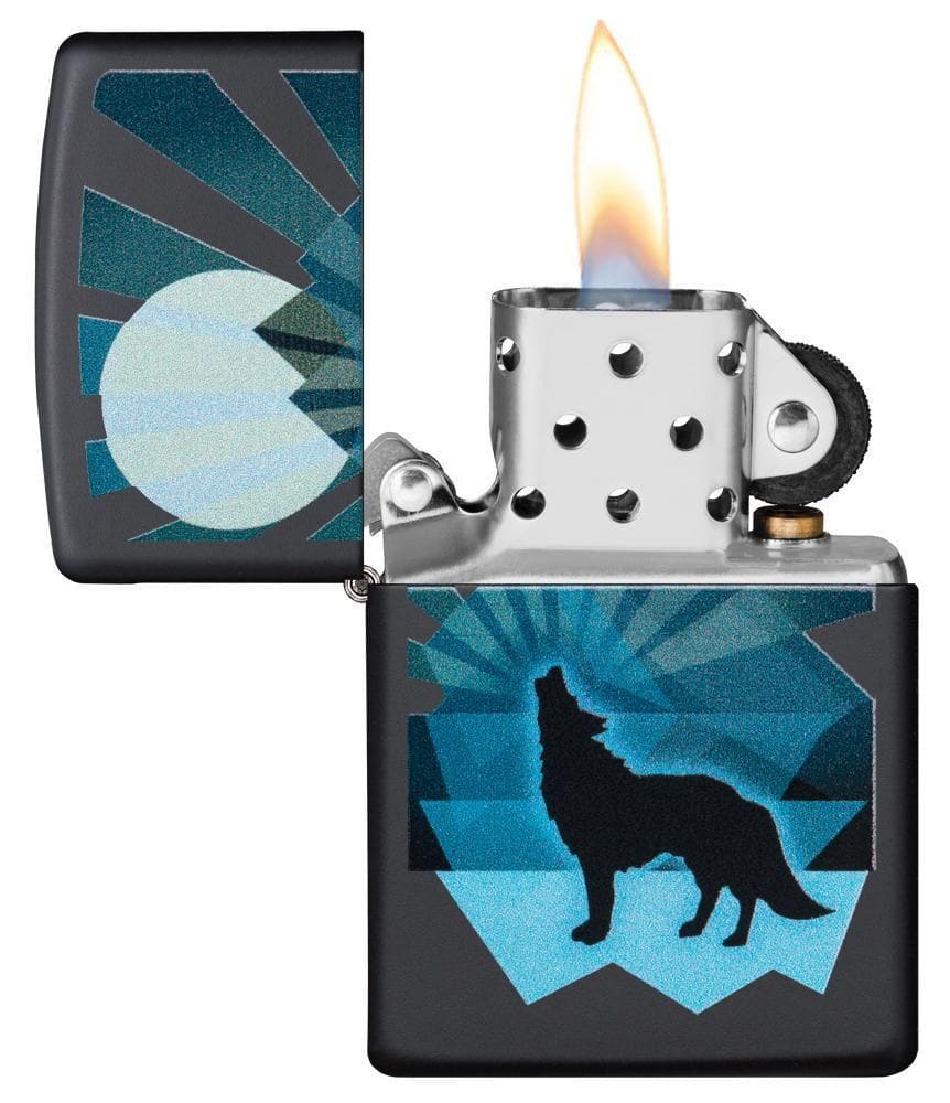 Zippo 29864 218 Wolf And Moon Design Black Matte Windproof Lighter, Classic Model, Black - OUTBACK