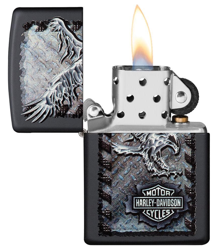 Zippo 28485 Harley Davidson Chrome Eagle Black Matte Lighter, Classic Model, Black - OUTBACK