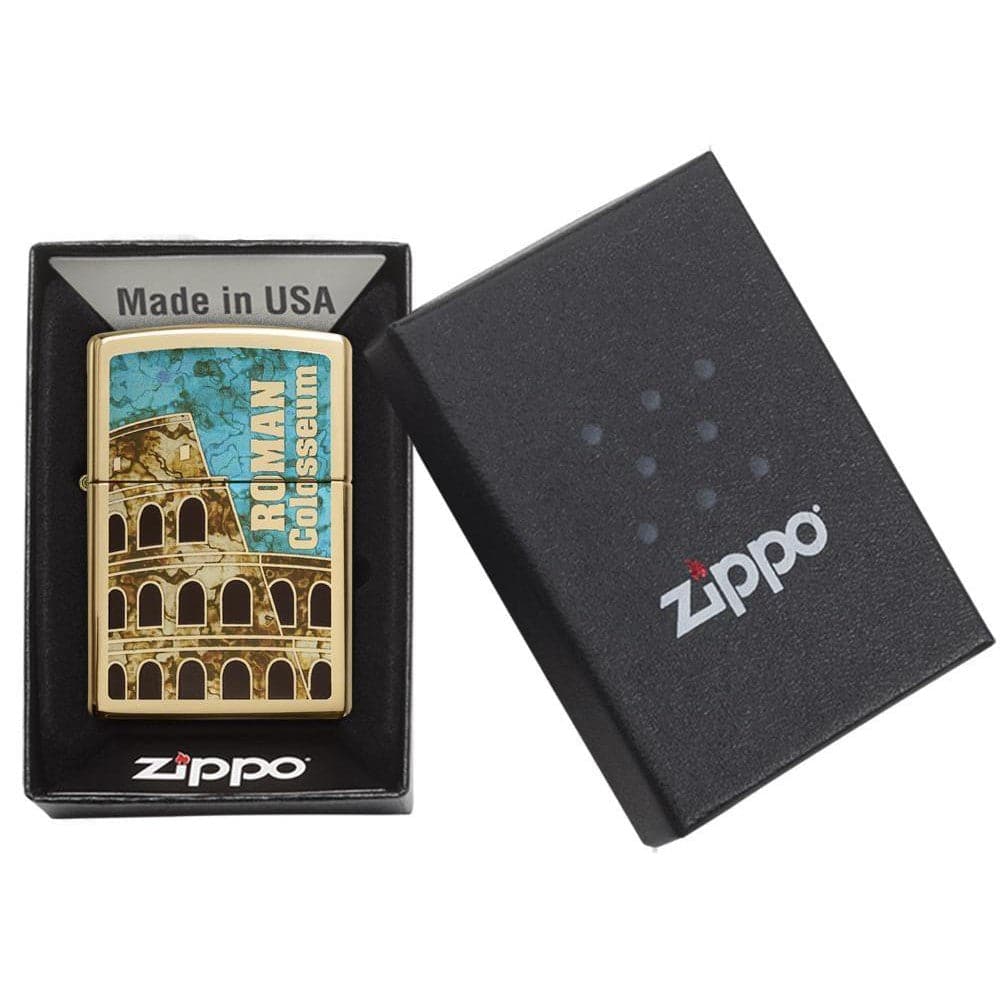 Zippo 29497 254B Roman Colosseum Windproof Lighter, Classic Model, Gold - OUTBACK