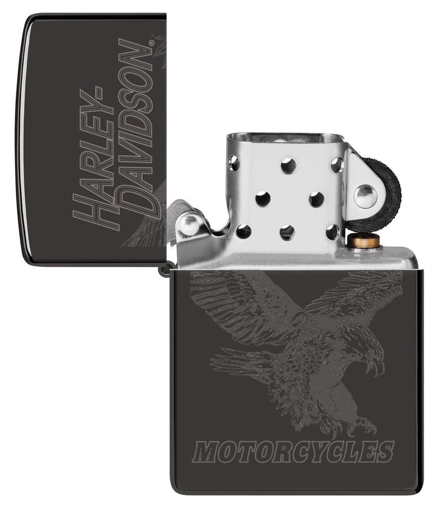 Zippo 48601 24756 Harley Davidson Laser Fancy Fill High Polish Black Windproof Lighter - OUTBACK