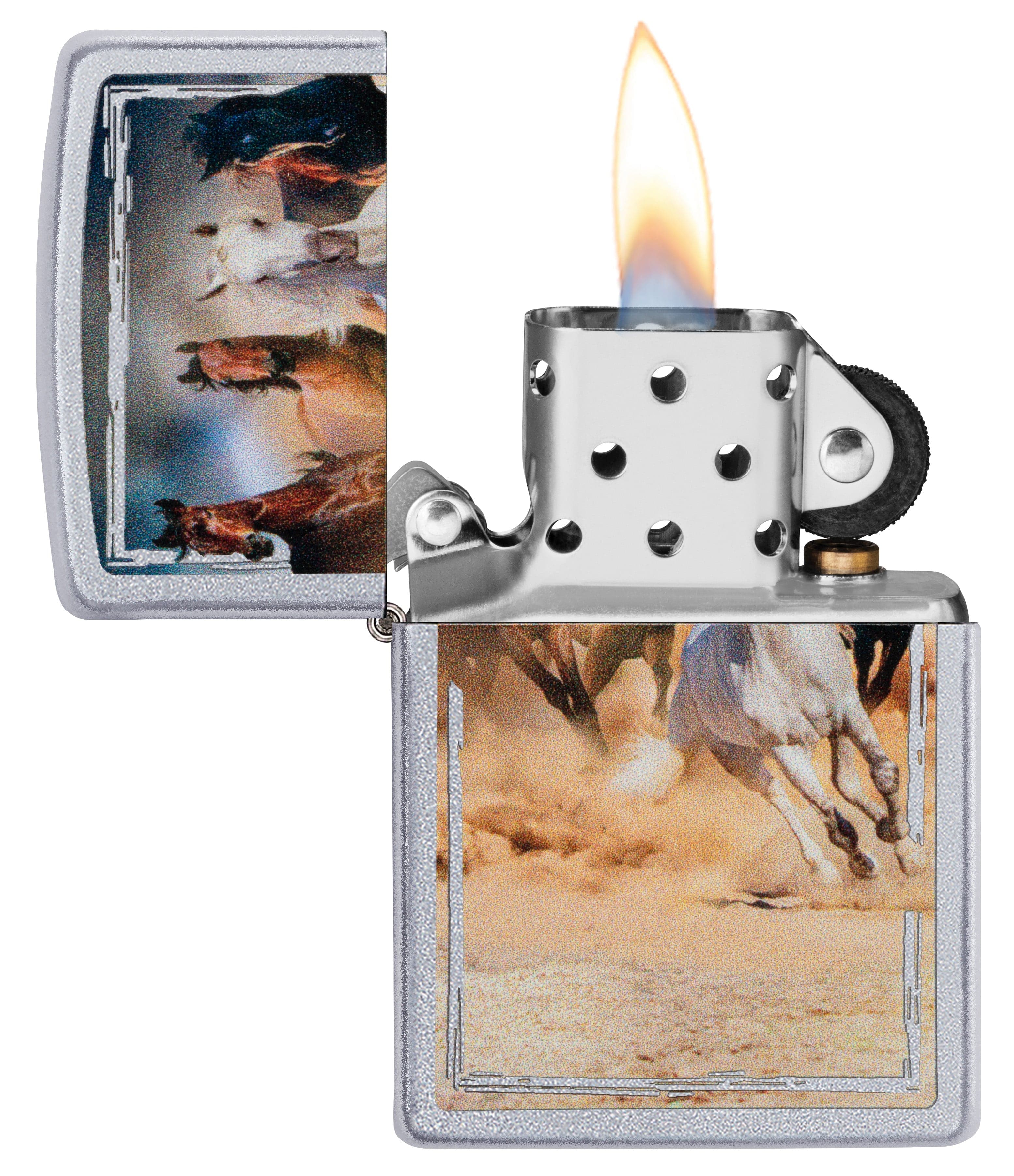 Zippo CI408447 205  Horses Design Satin Chrome Windproof Lighter, Middle East Model, Silver - OUTBACK