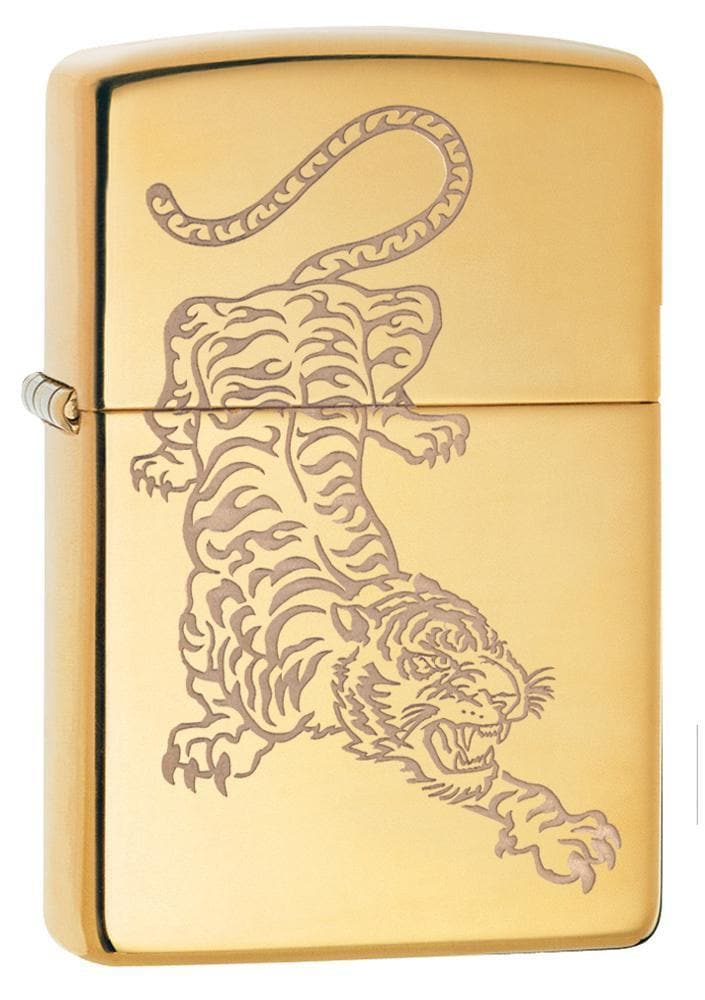 Zippo 29884 254B Tiger Design High Polish Brass Windproof Lighter, Classic Model, Gold - OUTBACK