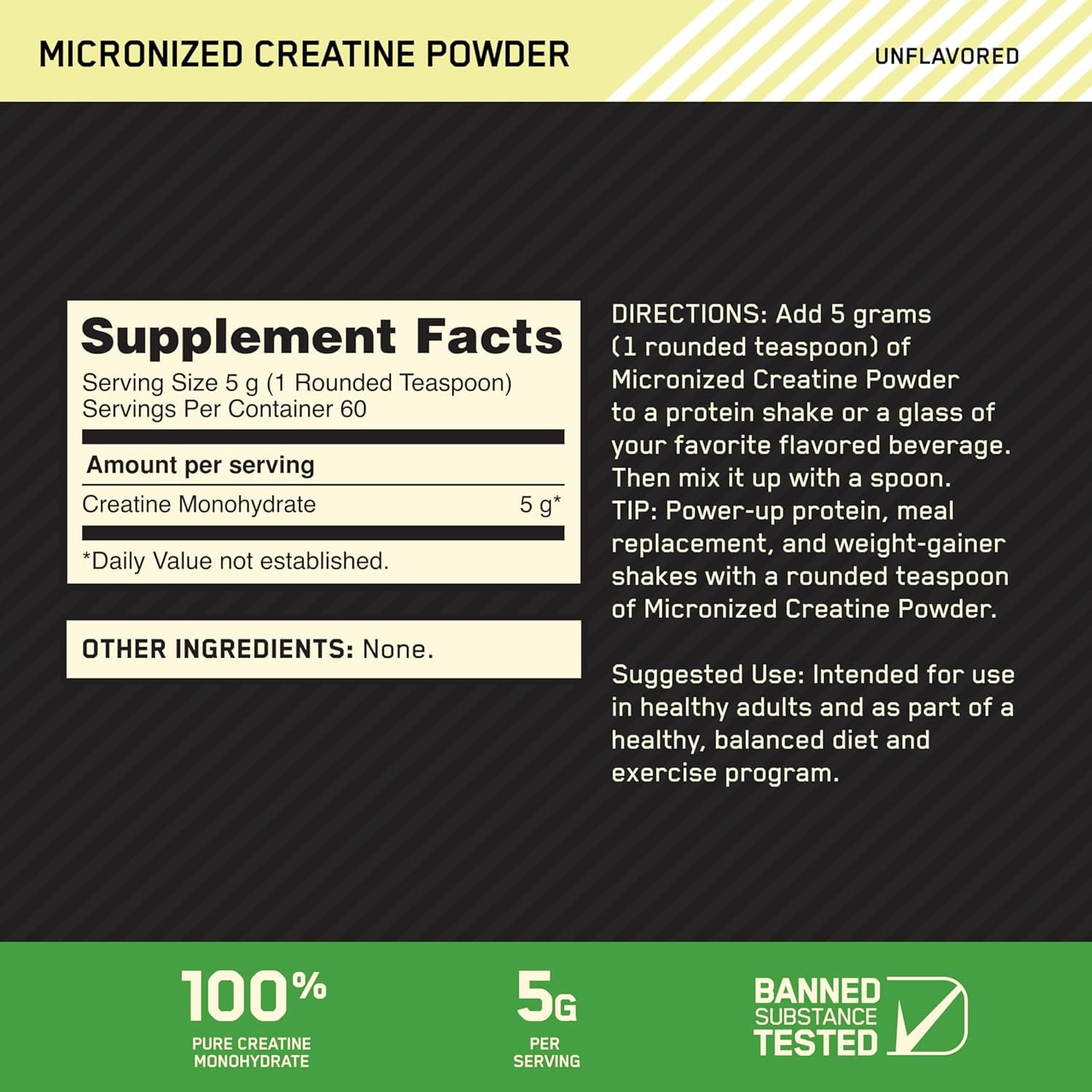 Optimum Nutrition Micronized Creatine Powder for Muscle Size, Strength & Performance, Unflavored, 300 Grams
