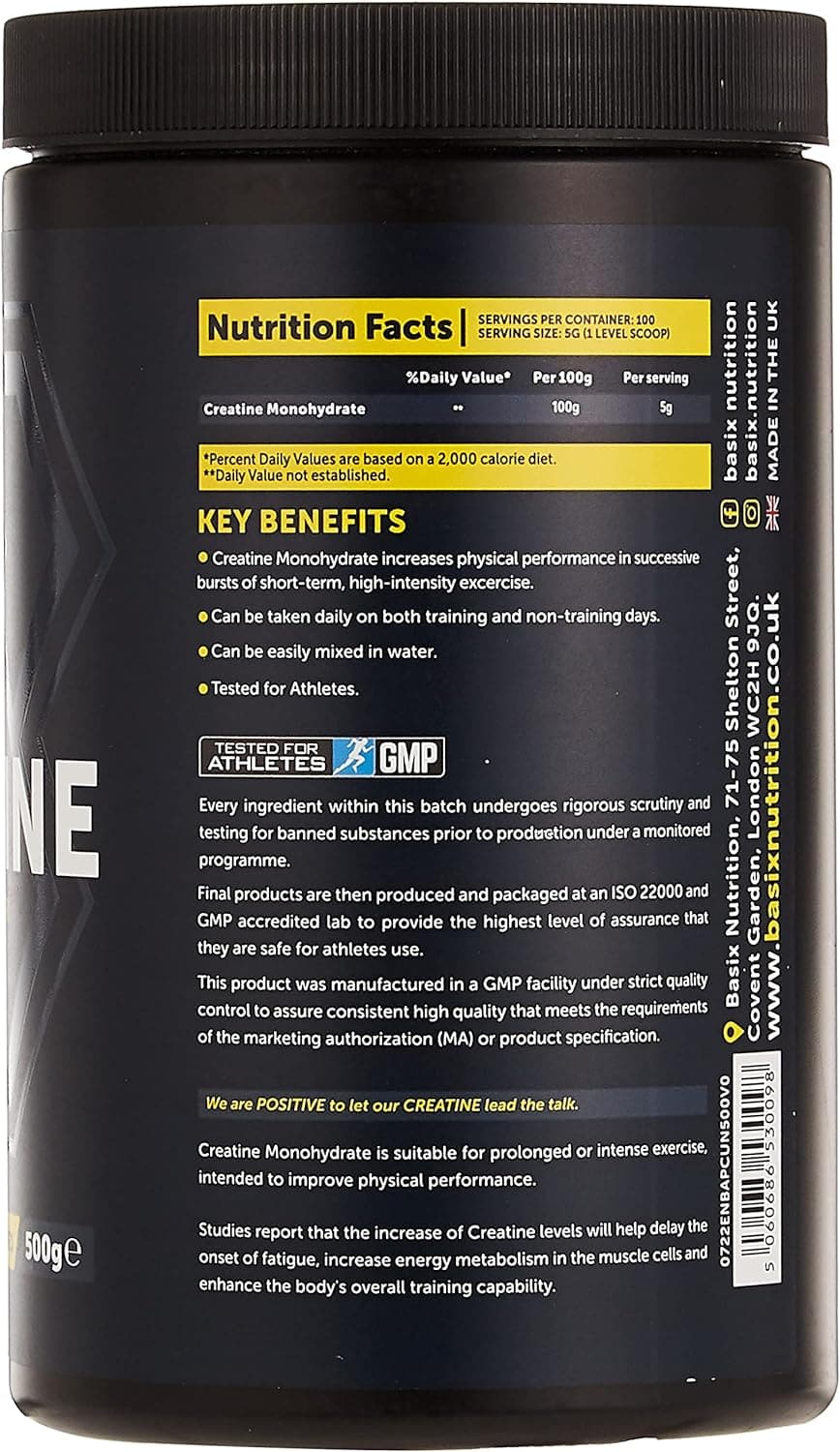 Basix Performance Pure Creatine for , Unflavored, 500 Grams