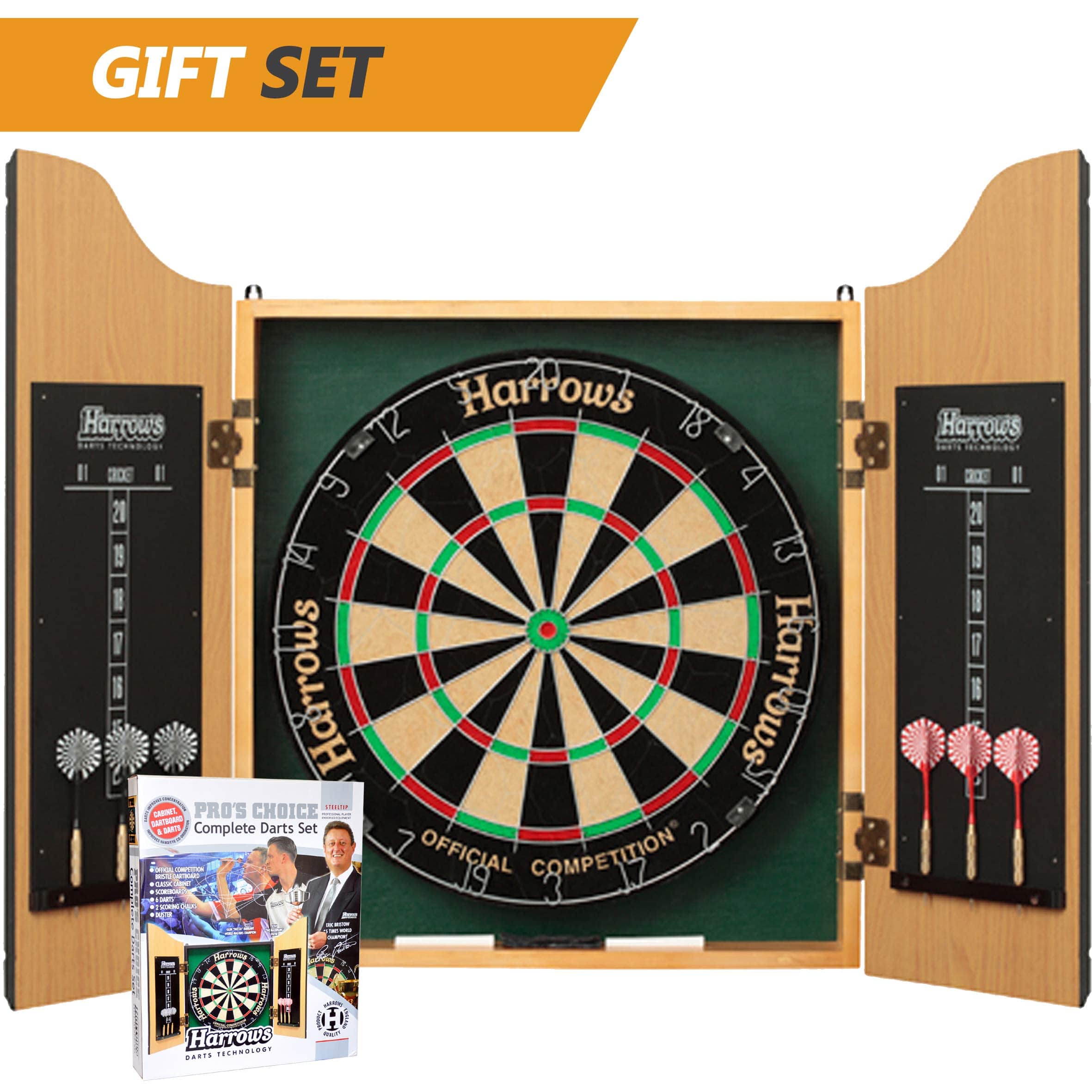 Harrows JE14 Unisex Adult Complete Choice Wooden Cabinet Dart Set - Brown, 64 cm - Athletix.ae