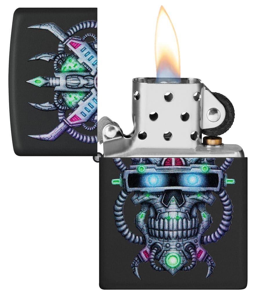 Zippo 48516 218 Cyber Skull Design Black Matte Windproof Lighter - OUTBACK