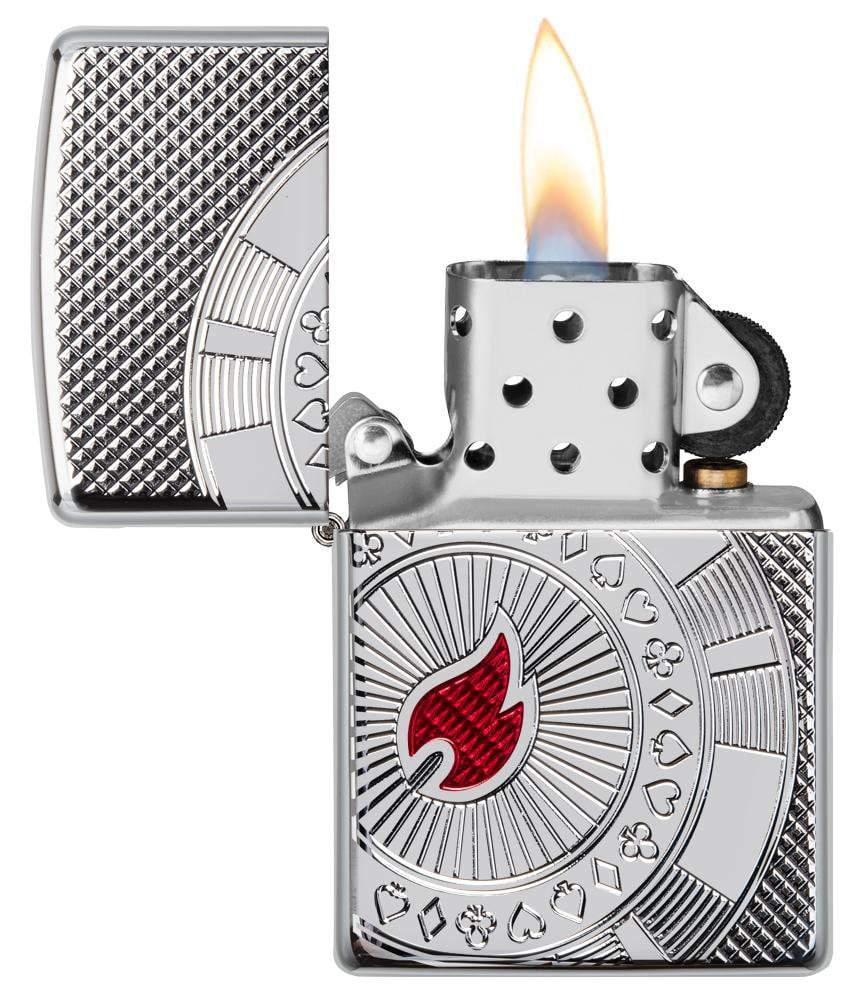 Zippo 49058 167 Armor Poker Chip Design High Polish Chrome Windproof Lighter, Classic Model, Silver - OUTBACK