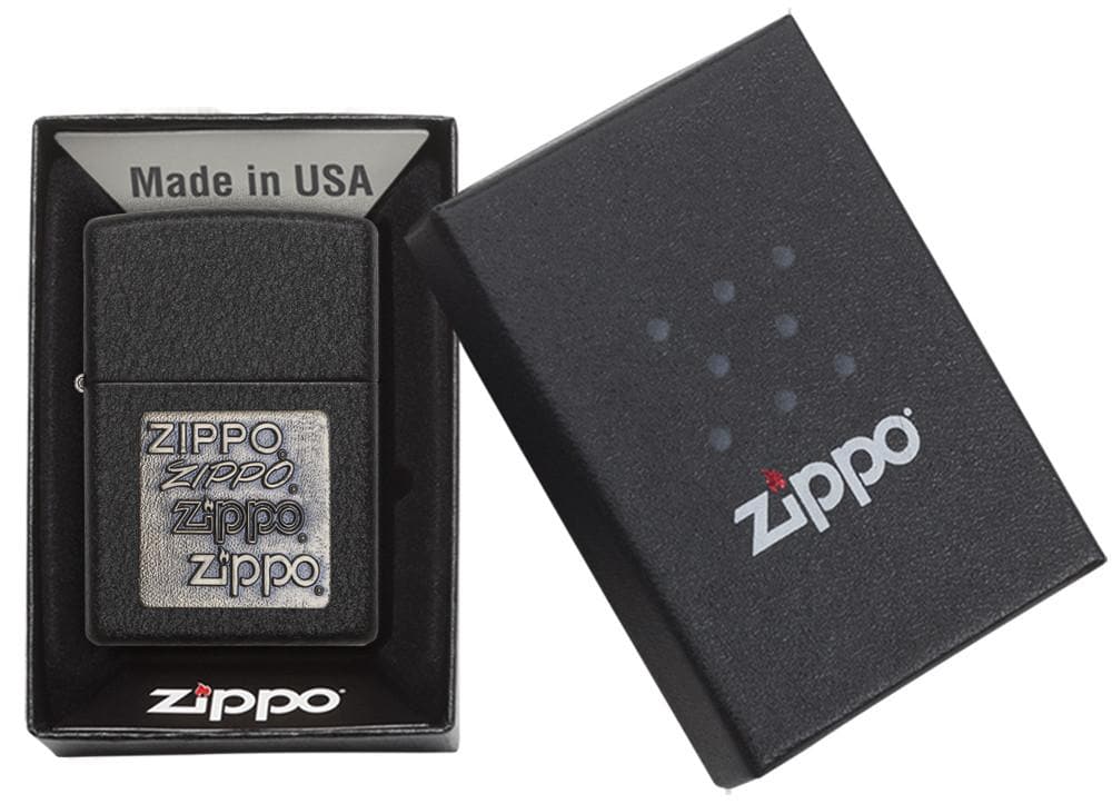 Zippo 362 Bronze Zippo Logo Emblem Black Crackle Windproof Lighter, Classic Model, Black - OUTBACK