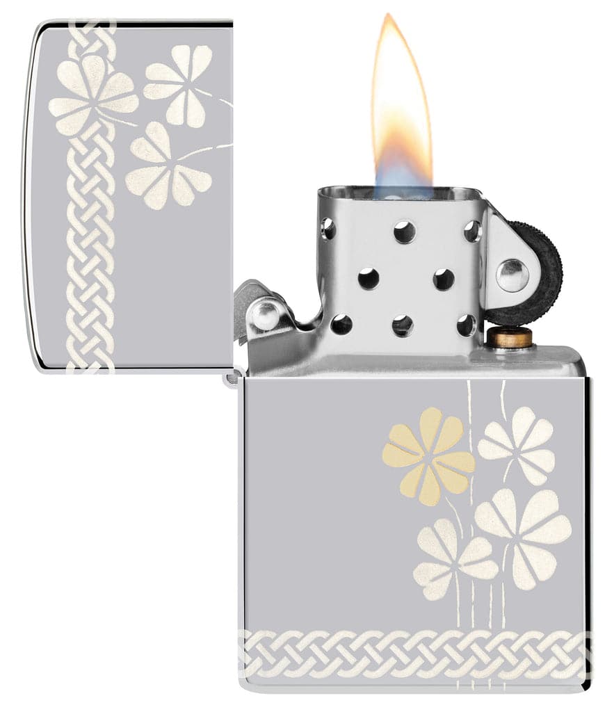 Zippo 48586 250 Clover Design Laser 360° High Polish Chrome Windproof Lighter - OUTBACK