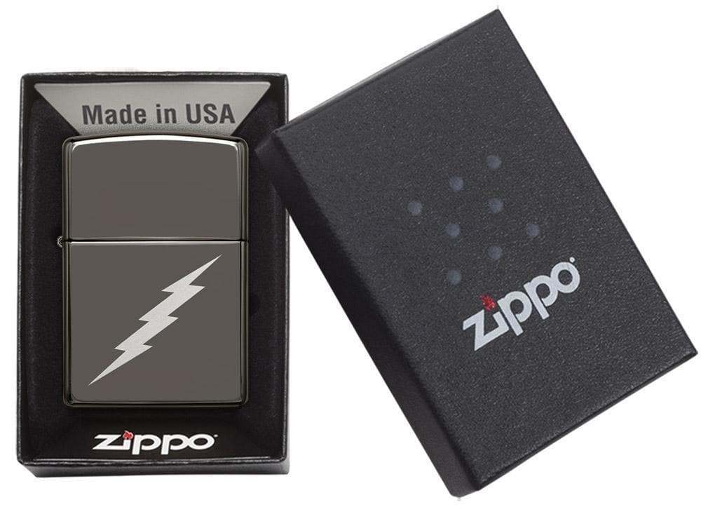 Zippo 29734 Lightening Bolt Design Windproof Lighter Black Ice, Classic Model, Silver - OUTBACK