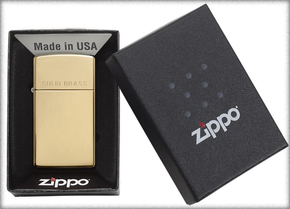 Zippo 1654 Slim Solid Brass Windproof Lighter, Slim Model, Gold - OUTBACK