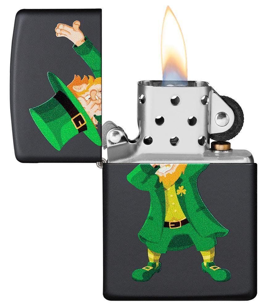 Zippo 49124 Dabbing Leprechaun Design Black Matte Windproof Lighter, Classic Model, Black - OUTBACK