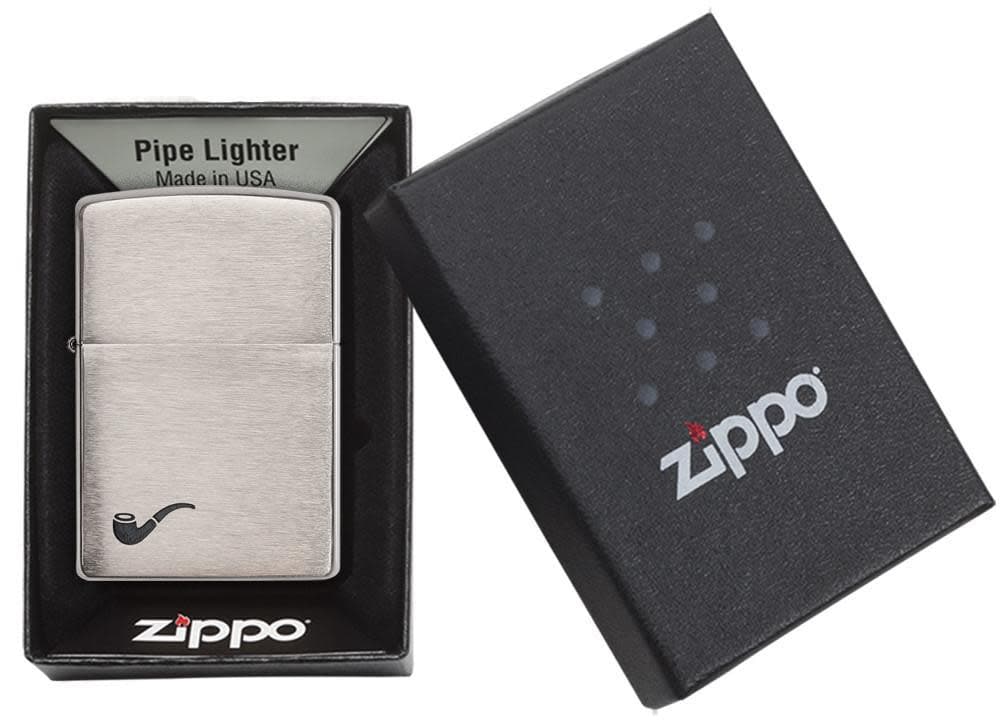 Zippo 200PL Classic Pipe Brushed Chrome Windproof Lighter, Classic Model, Silver - OUTBACK