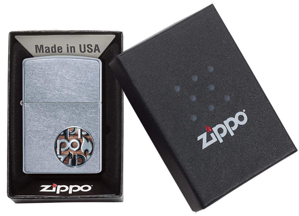 Zippo 29872 207 Zippo Button Logo Street Chrome Windproof Lighter, Classic Model, Silver - OUTBACK