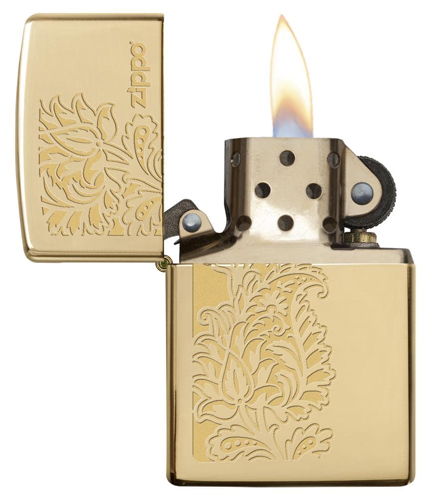 Zippo 29609 254B Paisley Zippo Design High Polish Brass Windproof Lighter, Classic Model, Gold - OUTBACK