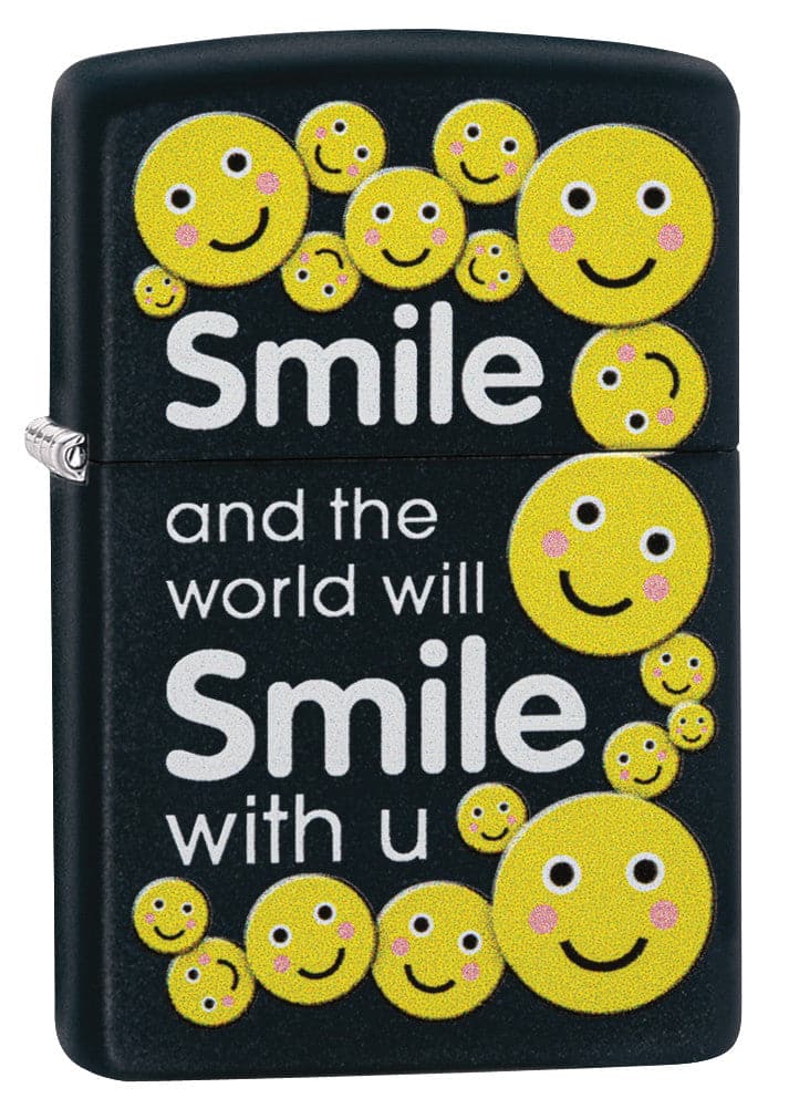 Zippo CI412239 218 Smile Design Black Matte Windproof Lighter, Middle East Model, Black - OUTBACK