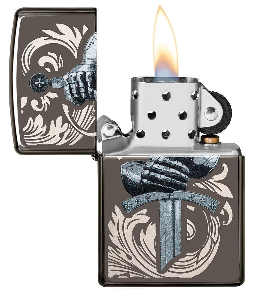 Zippo 49127 Knights Glove Design Black Ice Windproof Lighter, Classic Model, Black - OUTBACK