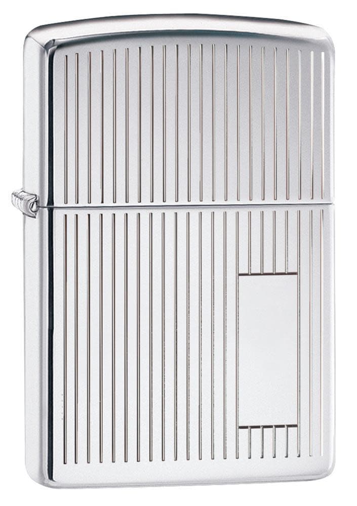 Zippo 350 Stripes High Polish Chrome Lighter, Classic Model, Silver - OUTBACK