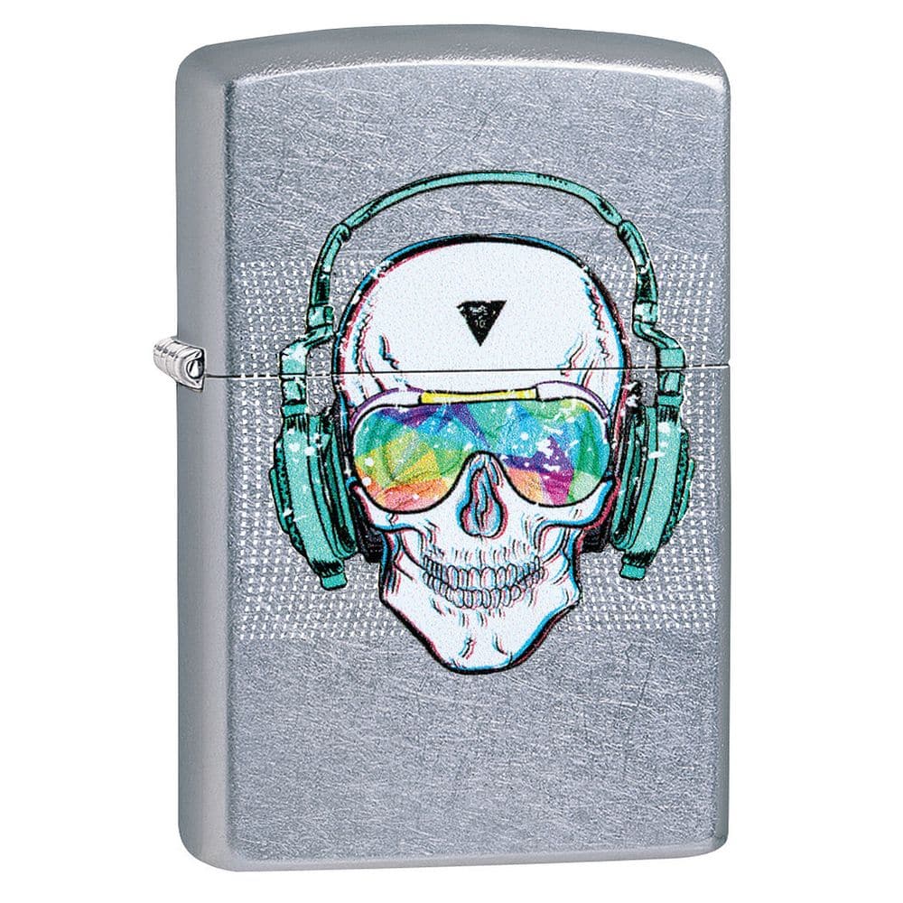 Zippo 29855 Skull Headphone Design Street Chrome Windproof Lighter, Classic Model, Silver - OUTBACK