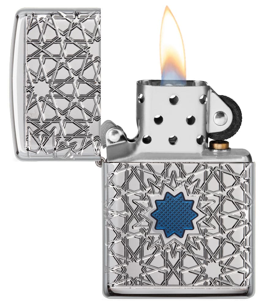 Zippo 49076 167 Star Pattern Design High Polish Chrome Windproof Lighter, Classic Model, Silver - OUTBACK