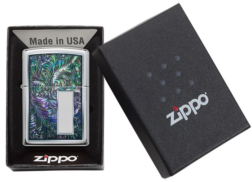 Zippo 49139 250 Colorful Venetian Design High Polish Chrome Windproof Lighter, Classic Model, Silver - OUTBACK